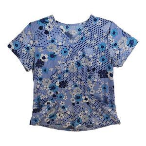 Happy Scrubs Navy Blue Floral V-neck Scrub Top Size L